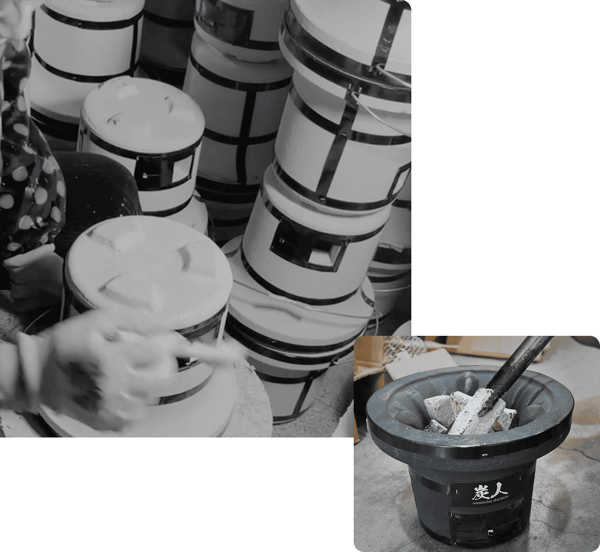 七輪を製作する職人の様子